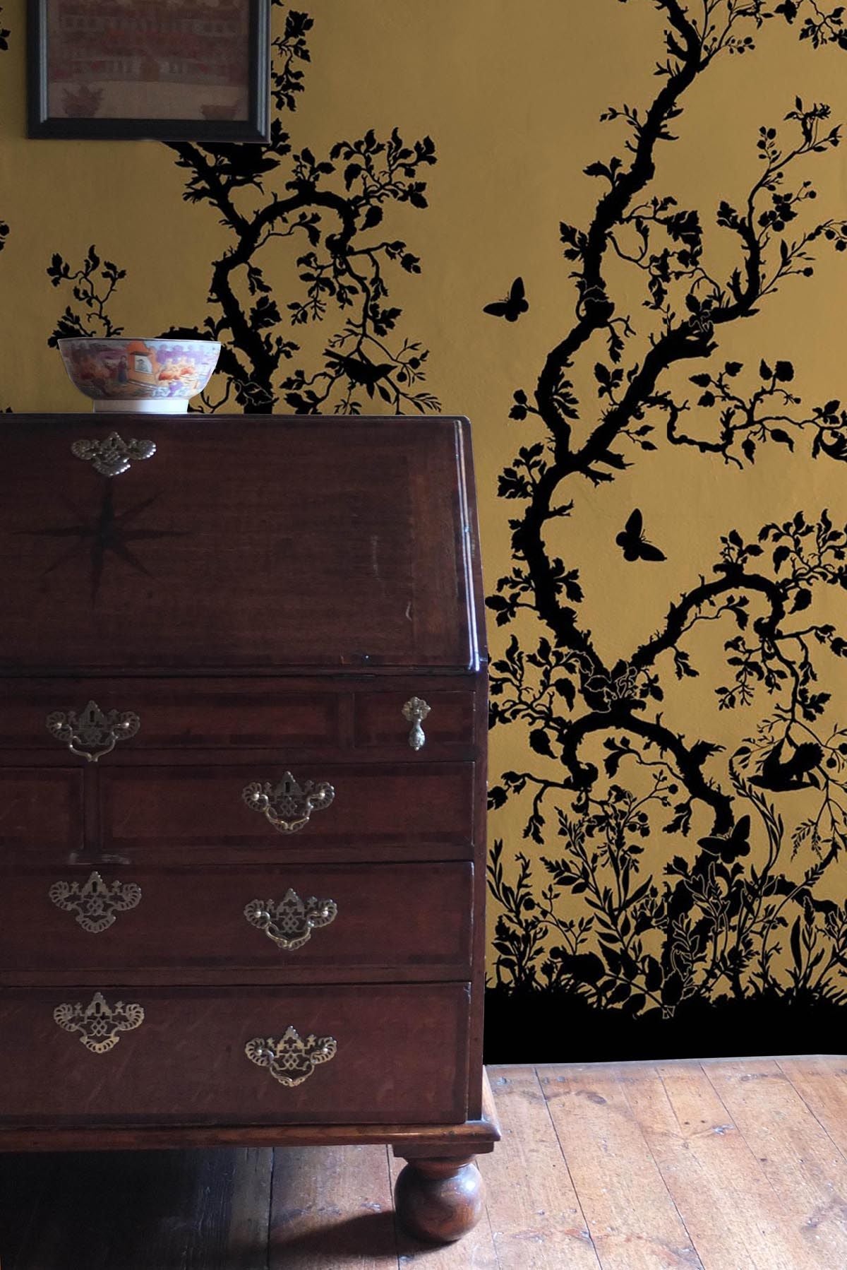 birdbranch hand printed wallpaper panel by timorous beasties wallpaper on adorn.house