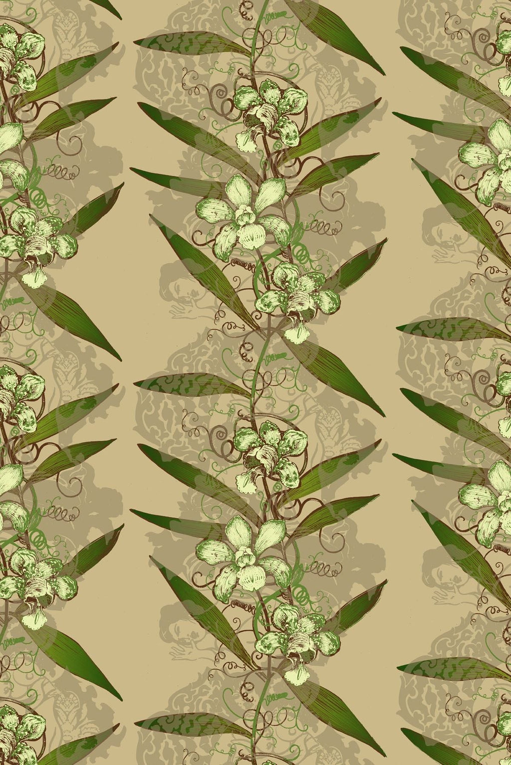 oriental orchid  hand printed wallpaper by timorous beasties on adorn.house