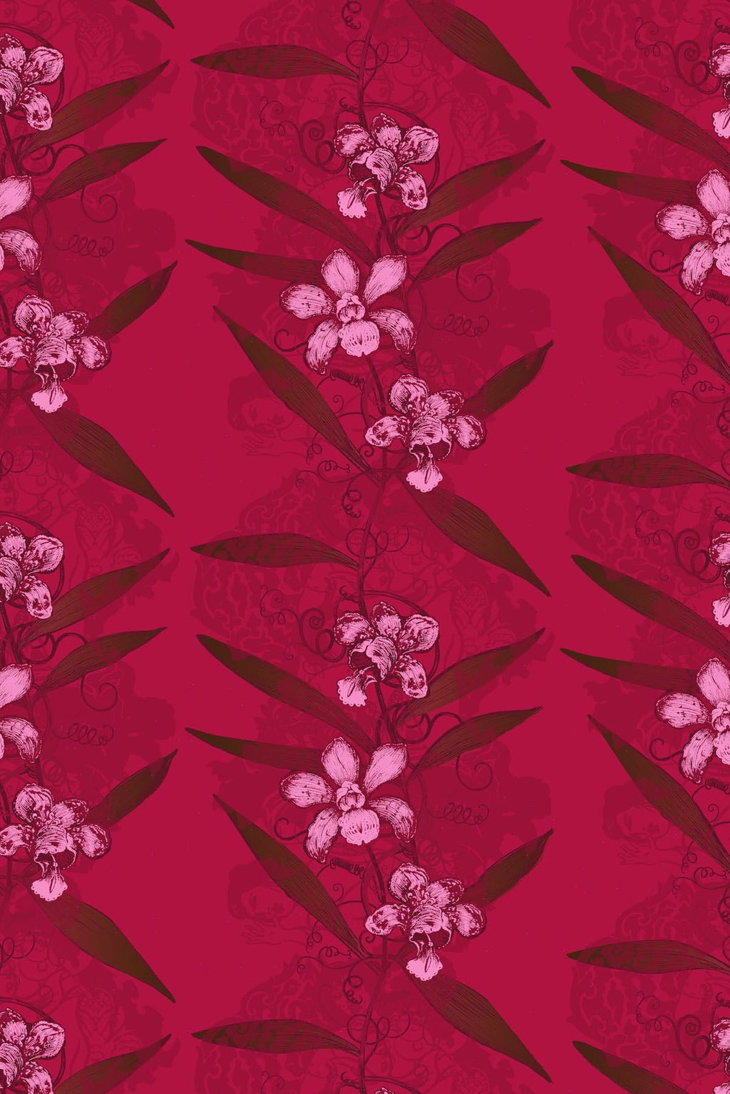 oriental orchid  hand printed wallpaper by timorous beasties on adorn.house