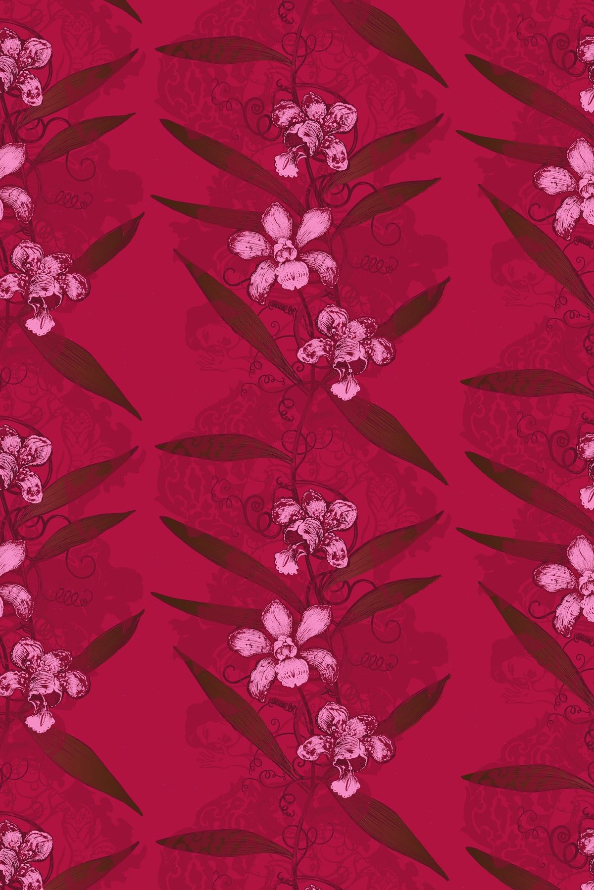 oriental orchid  hand printed wallpaper by timorous beasties on adorn.house