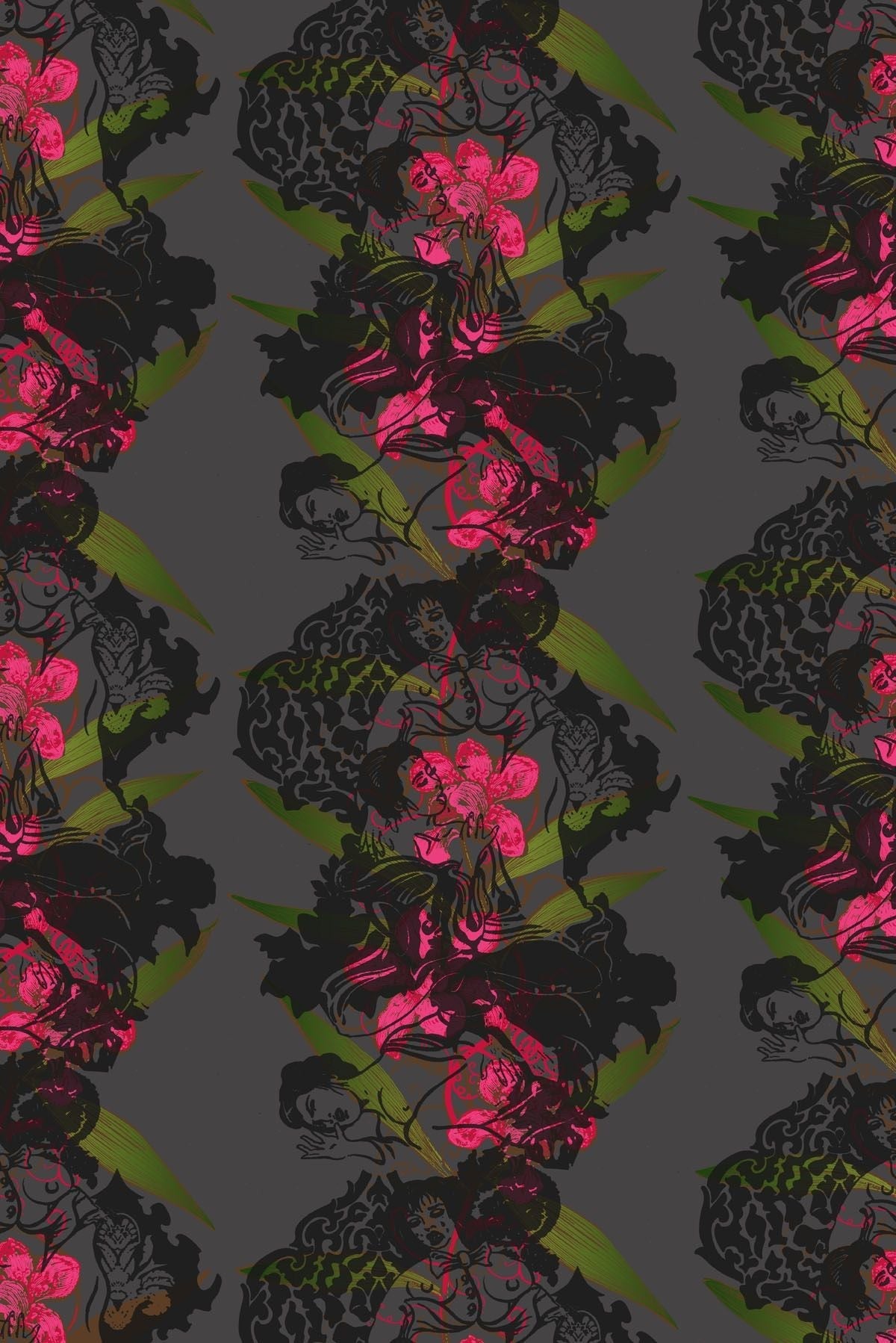 oriental orchid  hand printed wallpaper by timorous beasties on adorn.house