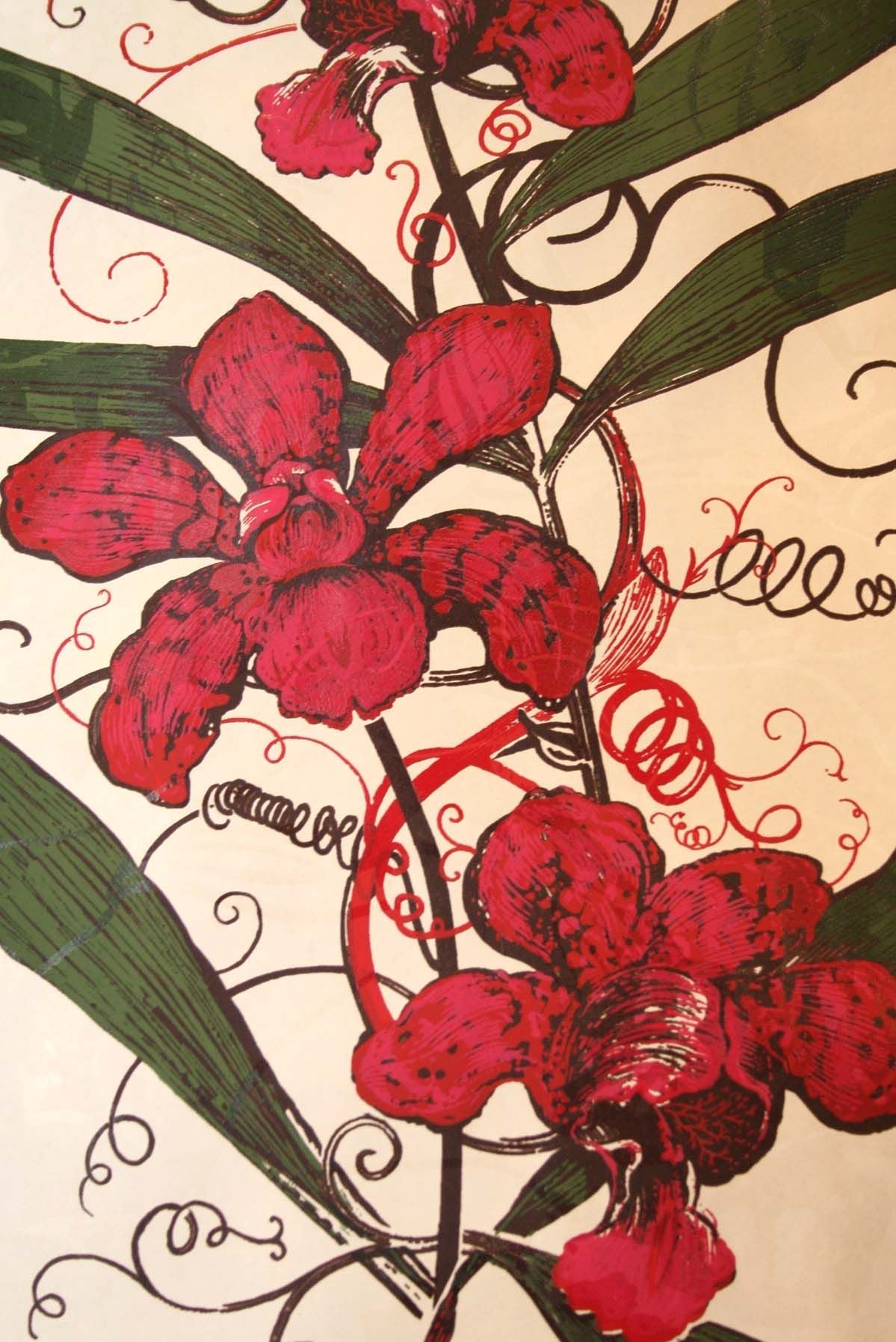 oriental orchid  hand printed wallpaper by timorous beasties on adorn.house