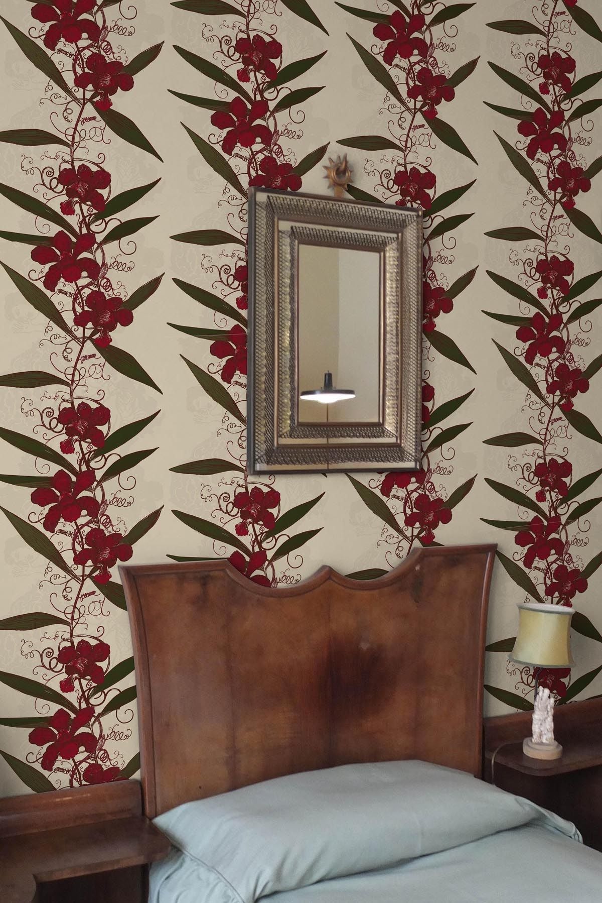 oriental orchid  hand printed wallpaper by timorous beasties on adorn.house