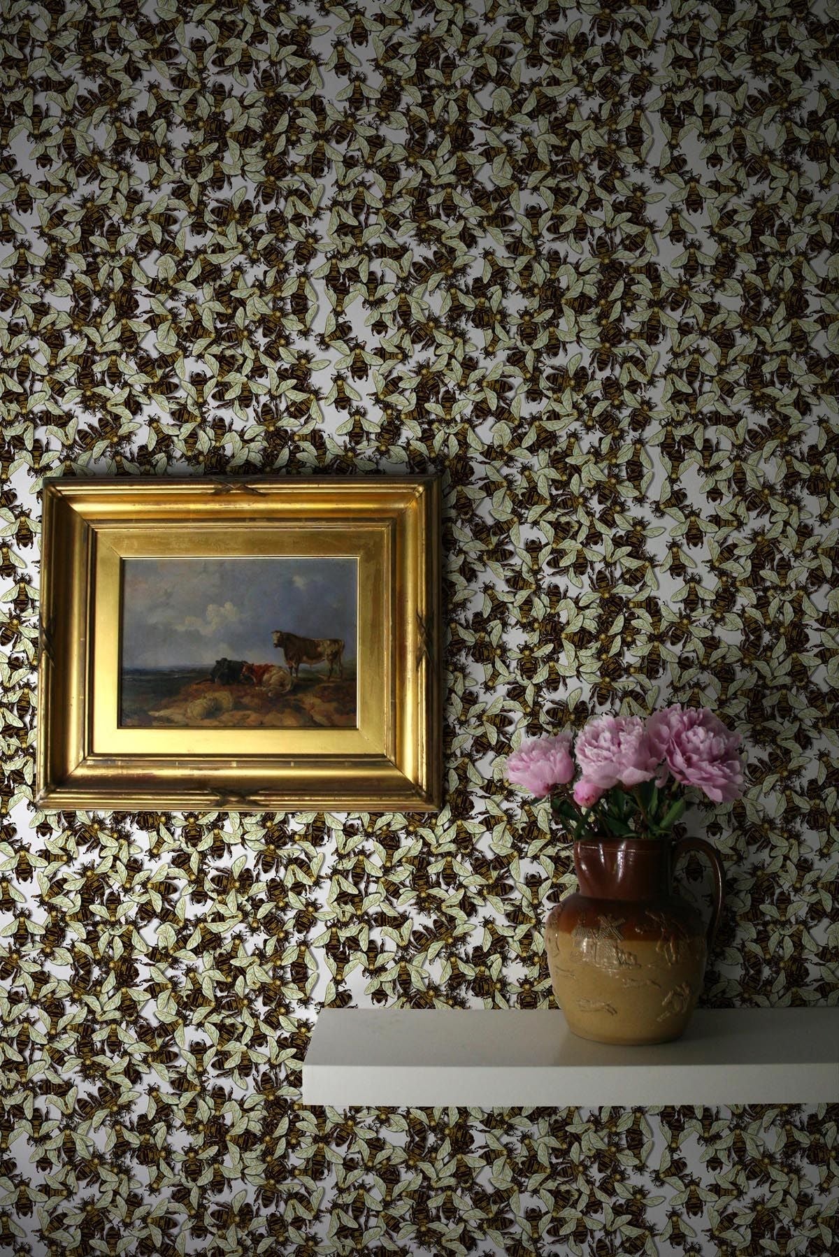 wild honey bee allover wallpaper by timorous beasties on adorn.house