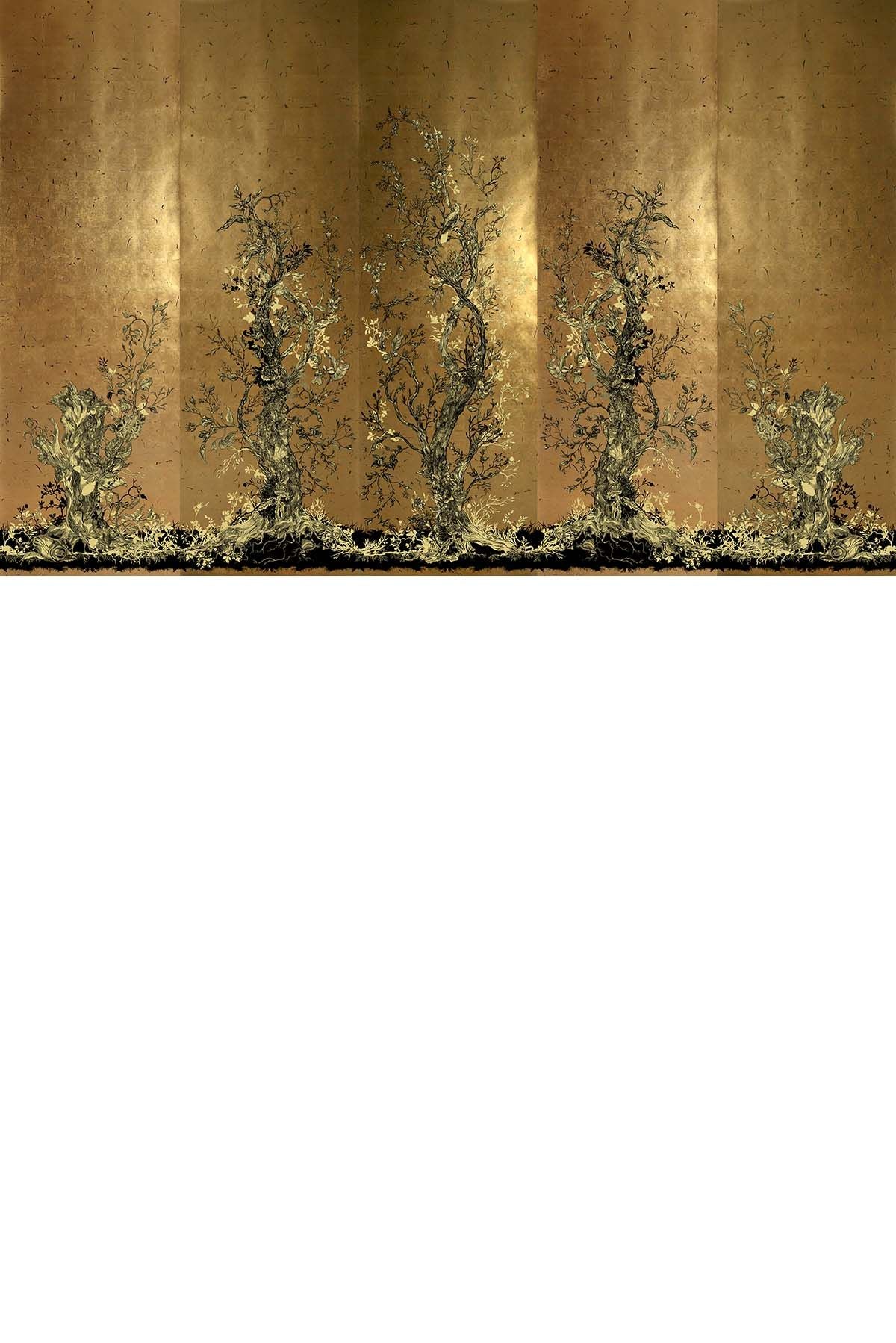 golden oriole wallpaper panels by timorous beasties on adorn.house