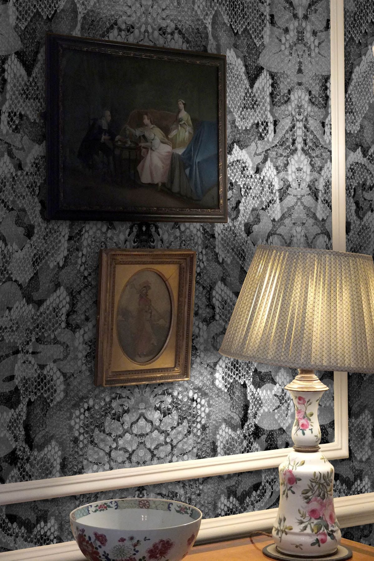 snakeskin damask superwide wallpaper panel by timorous beasties on adorn.house