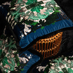 totem damask navy and blue velvet fringed cushion by timorous beasties on adorn.house