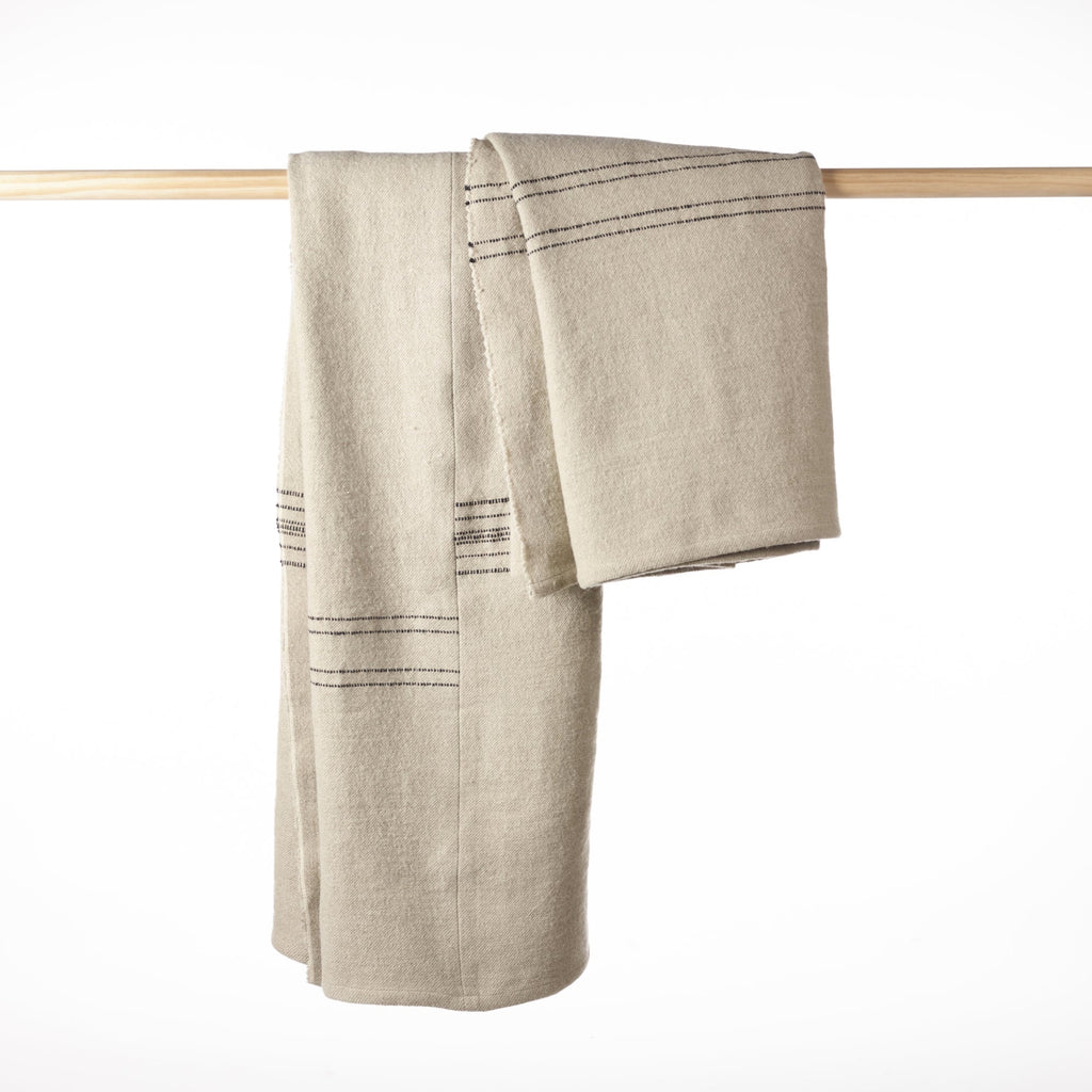 moroccan stripe coverlet wool linen blanket by libeco on adorn.house