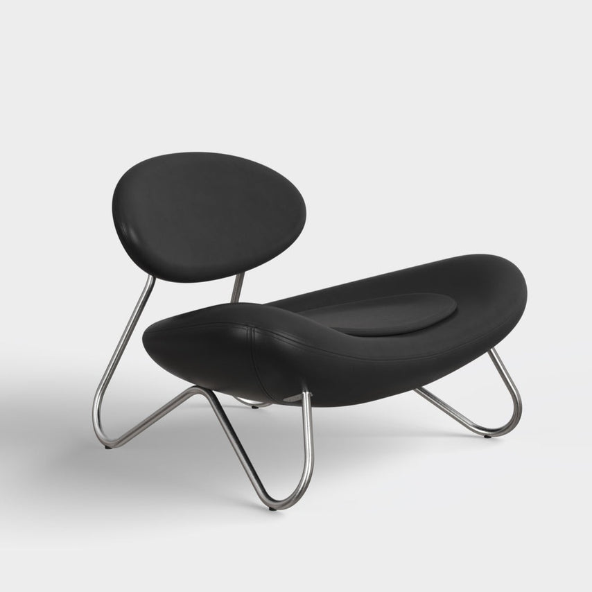 meadow lounge chair black leather & brushed steel